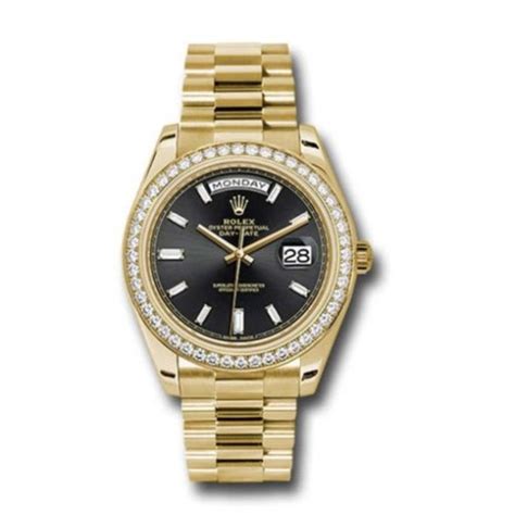 rolex day-date black dial|Rolex presidential 40mm diamond bezel.